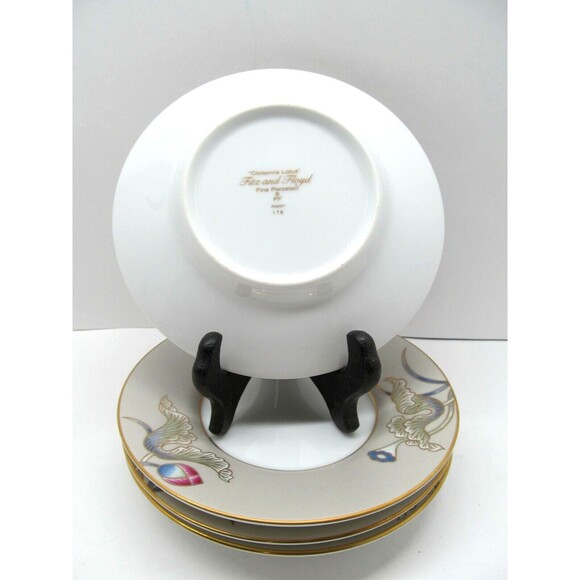 Fitz And Floyd Cloisonne Lotus 5 1/2" Saucers Set Of 4 Saucers Excellent Cond - Picture 8 of 11